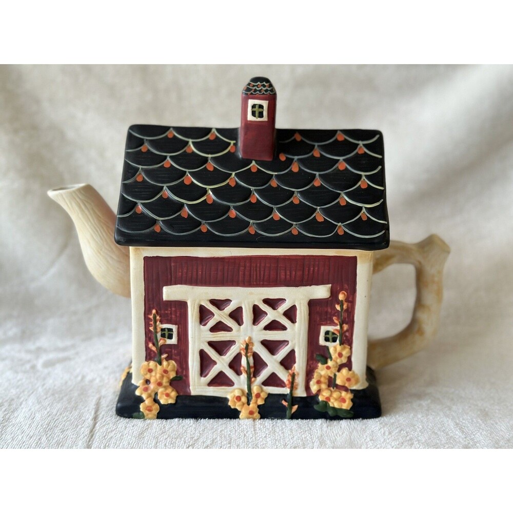 Vintage Sakura Farmhouse Teapot Warren Kimble Red Barn Hand Painted